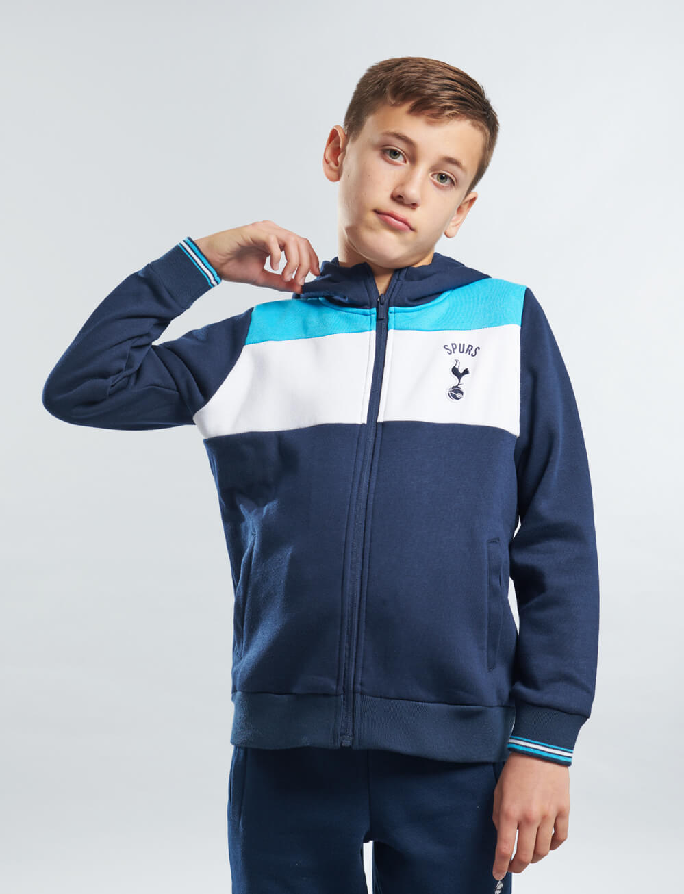 Official Tottenham Kids Full Zip Badge Hoodie - Navy - The World Football Store