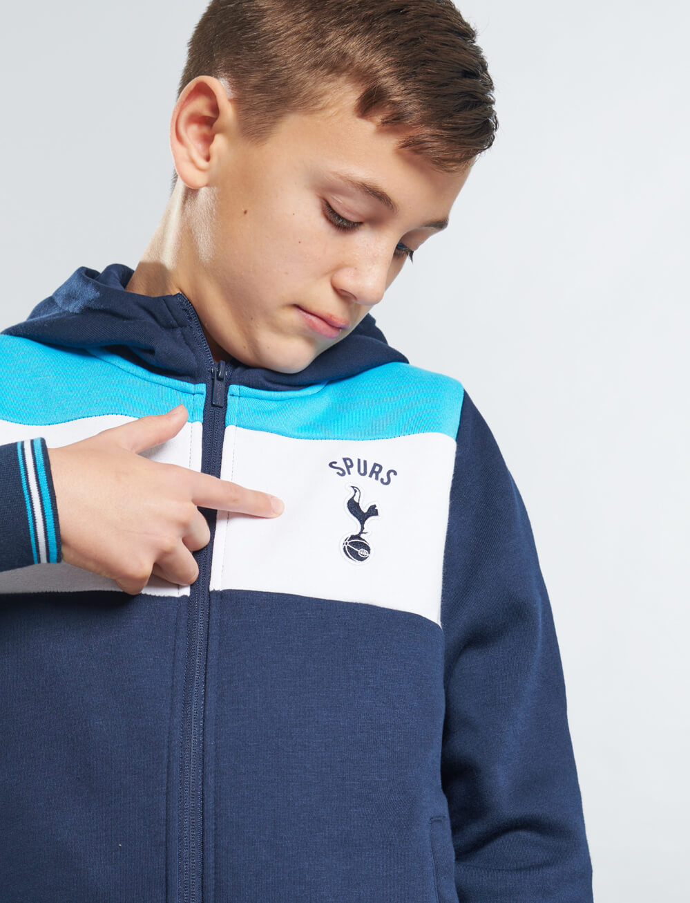 Official Tottenham Kids Full Zip Badge Hoodie - Navy - The World Football Store