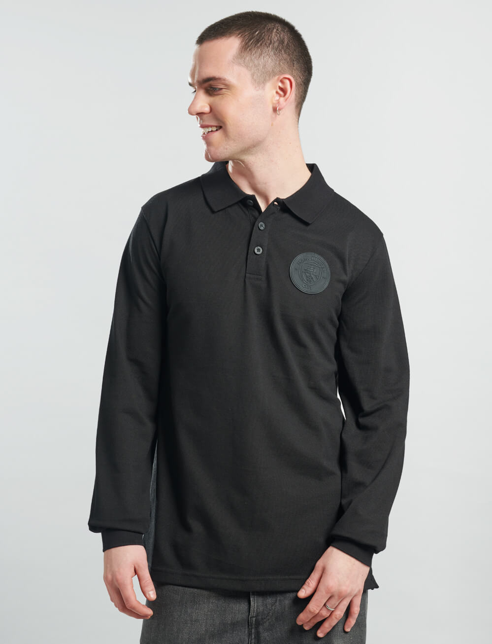 Official Manchester City Long Sleeve Polo - Black - The World Football Store