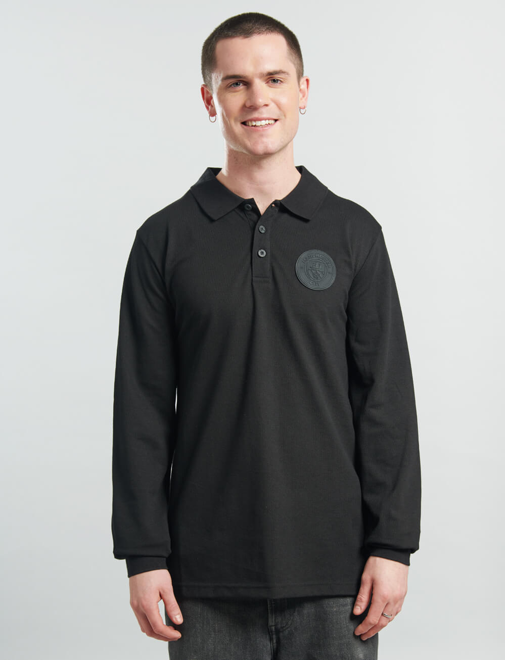 Official Manchester City Long Sleeve Polo - Black - The World Football Store