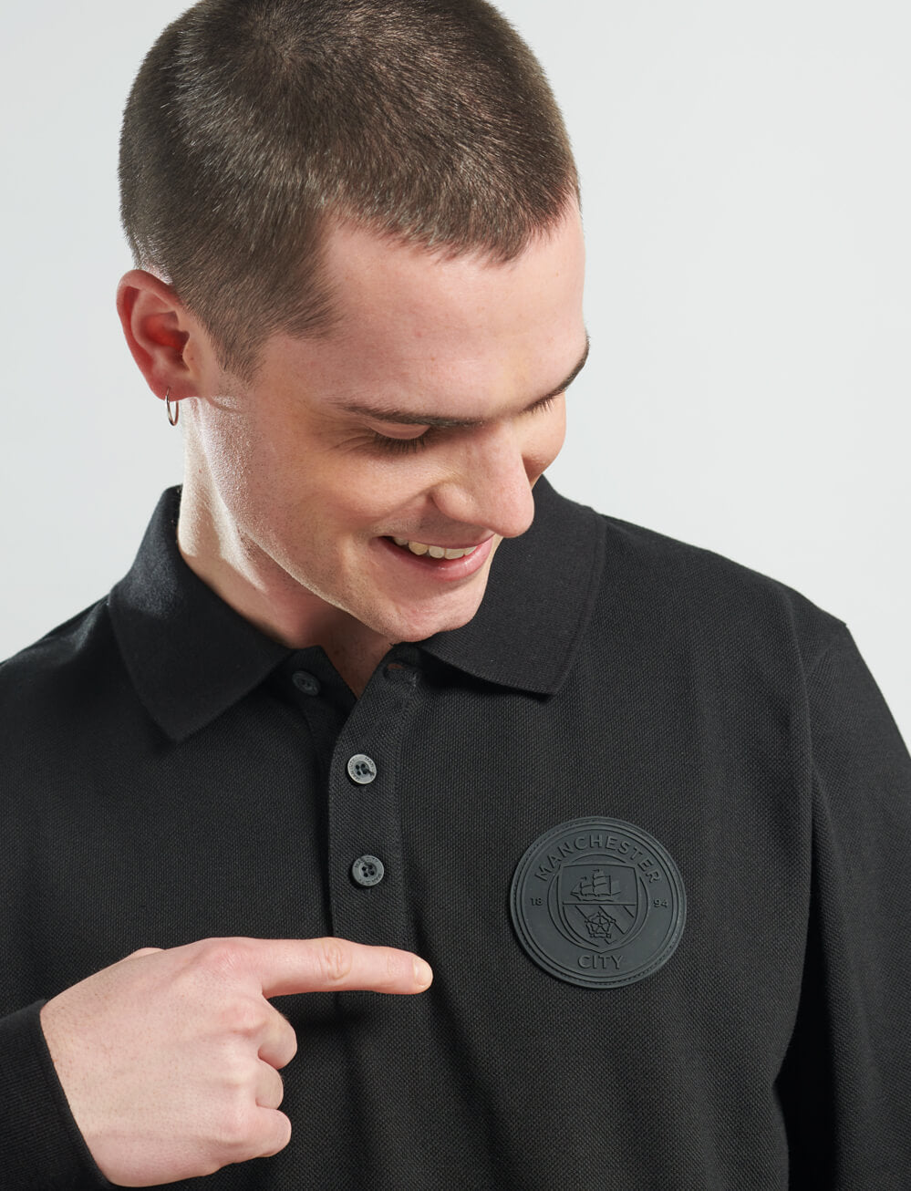 Official Manchester City Long Sleeve Polo Black - Main Image