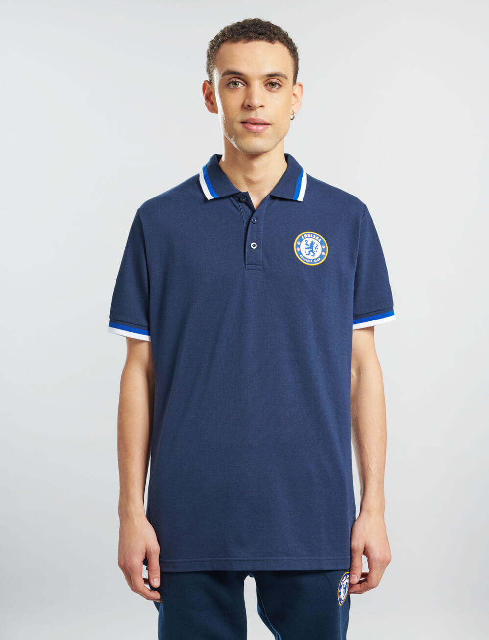 Official Chelsea Tipped Polo - Navy - The World Football Store