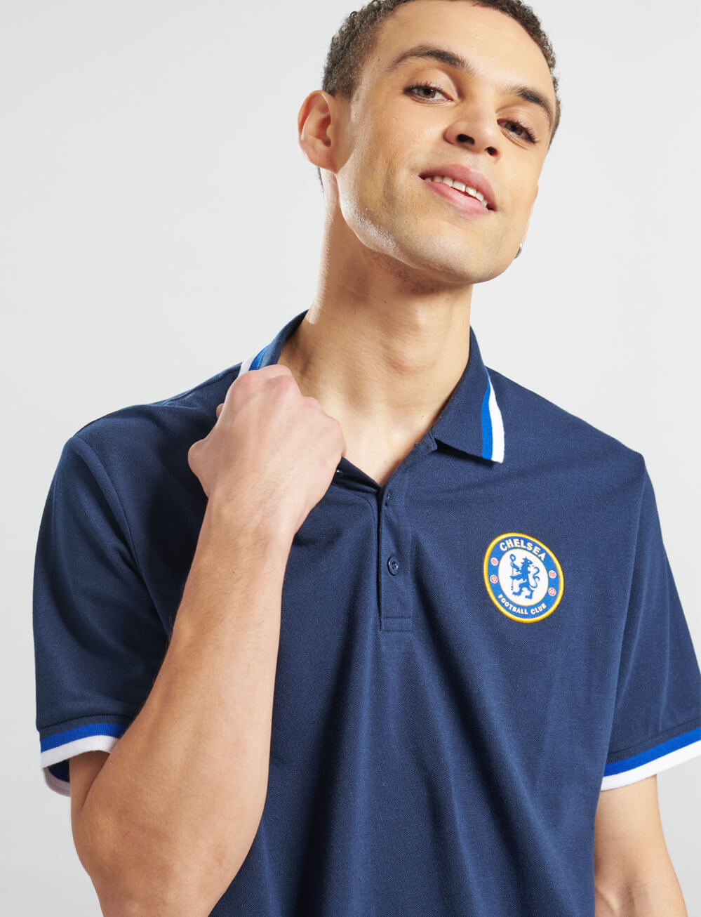 Official Chelsea Tipped Polo - Navy - The World Football Store