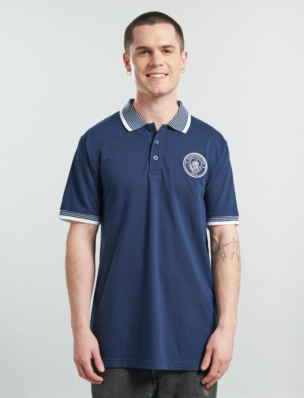 Official Manchester City Tipped Polo - Navy - The World Football Store