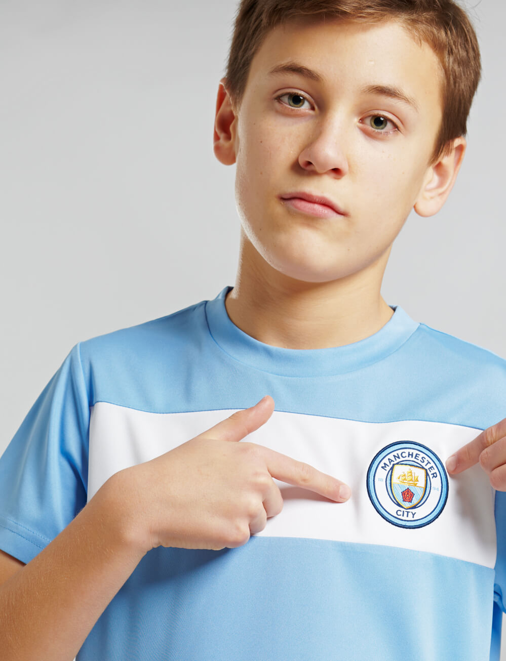 Official Manchester City Kids Stripe T-Shirt - Sky Blue - The World Football Store