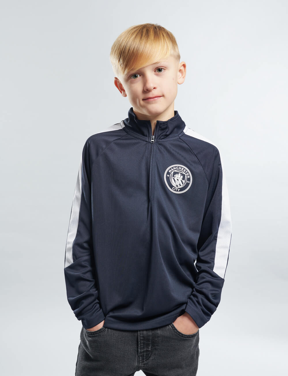 Official Manchester City Kids 1/4 Zip Track Top - Navy - The World Football Store