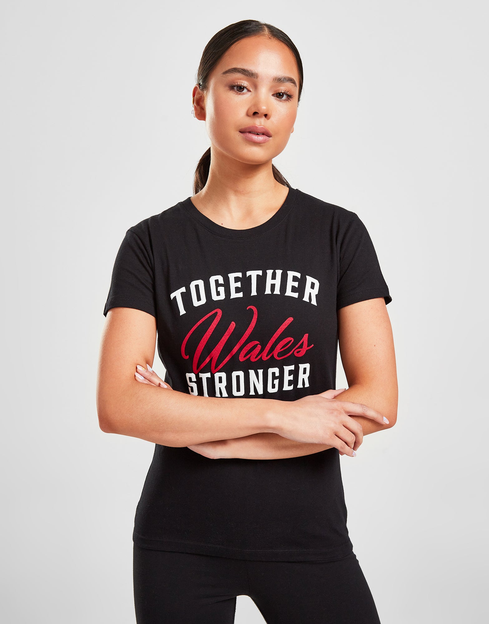 Official Team Wales Womens 'Together Stronger' T-Shirt - Black - The World Football Store