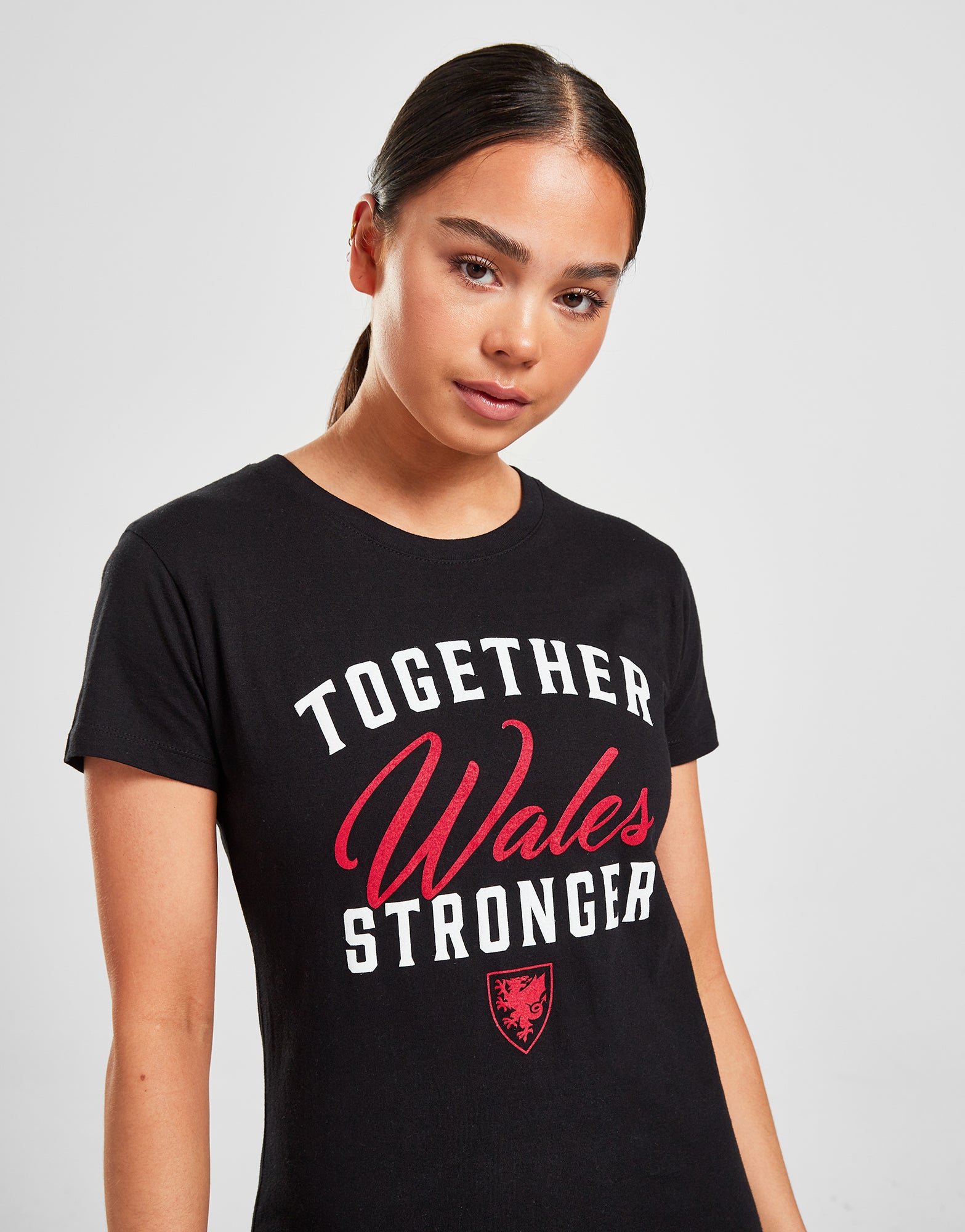 Official Team Wales Womens 'Together Stronger' T-Shirt - Black - The World Football Store