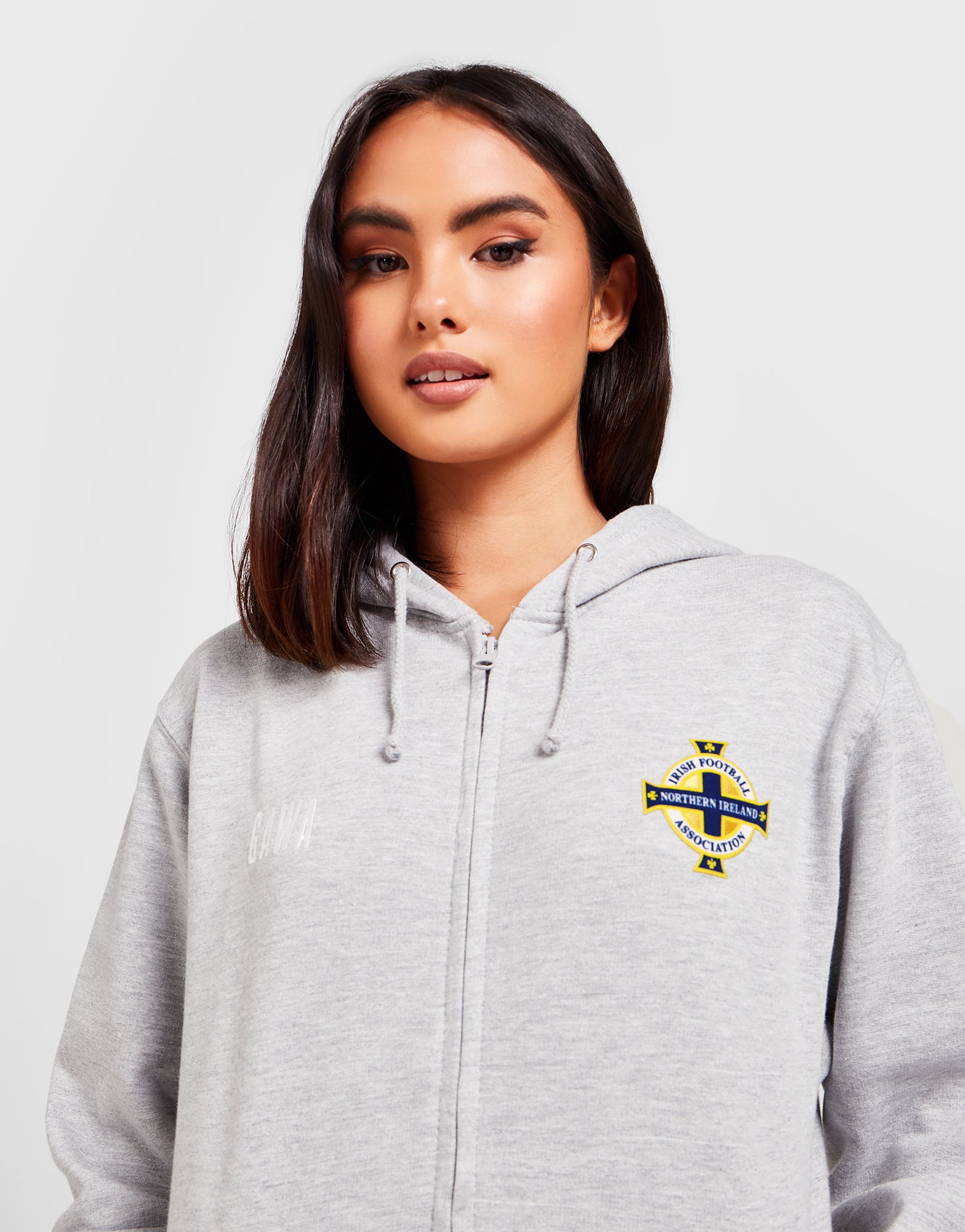Official Northern Ireland Crest Zip Hoodie Womens - Grey Marl - The World Football Store