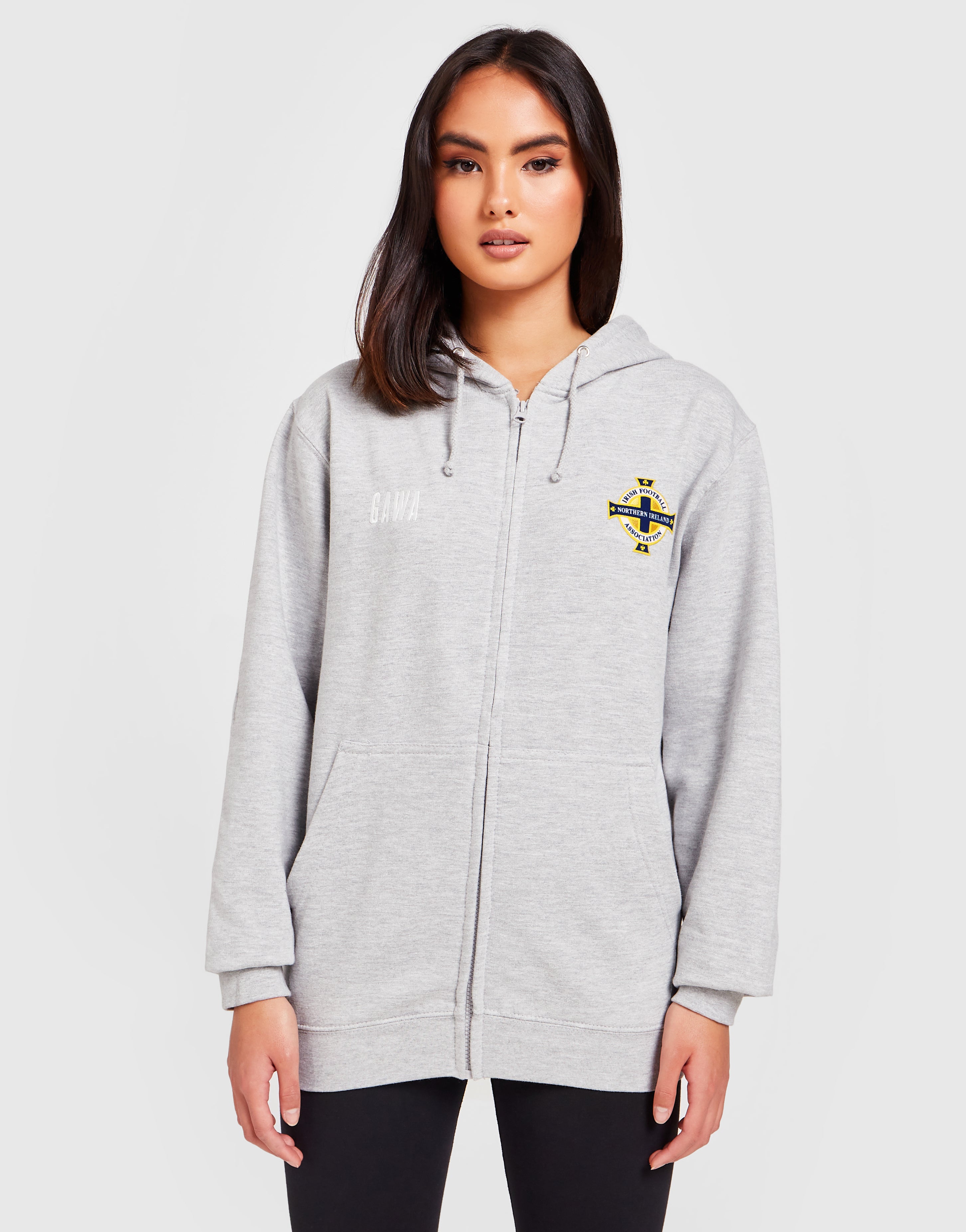 Official Northern Ireland Crest Zip Hoodie Womens - Grey Marl - The World Football Store