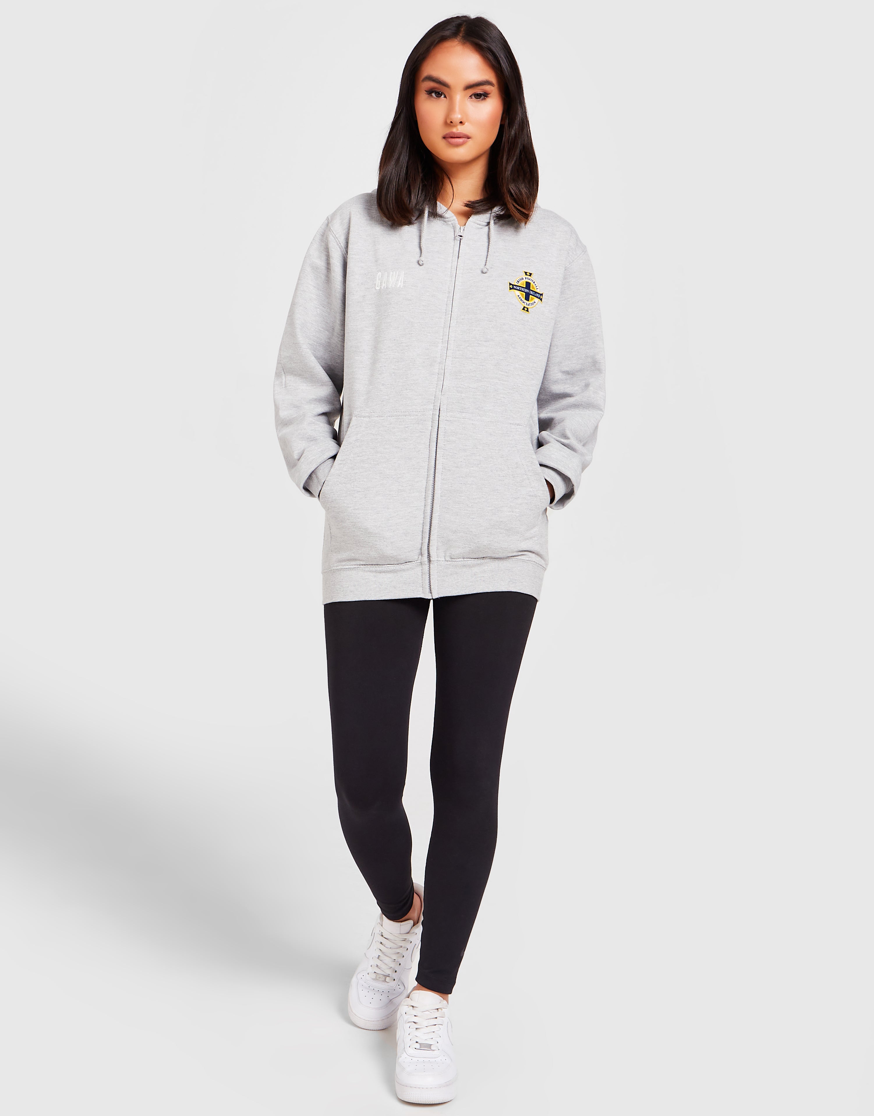 Official Northern Ireland Crest Zip Hoodie Womens - Grey Marl - The World Football Store