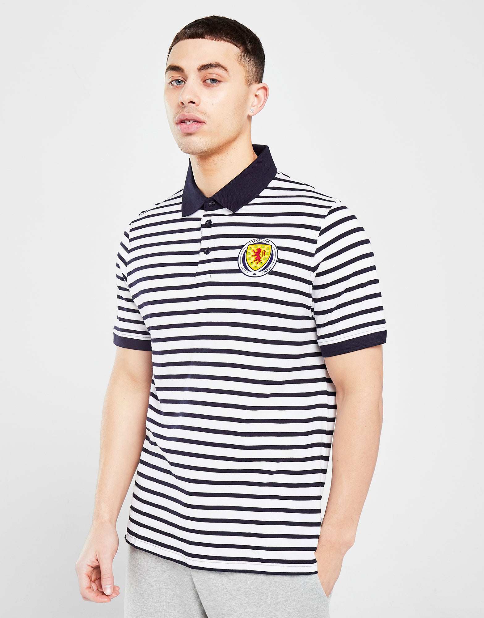 Official Team Scotland Stripe Polo - White - The World Football Store