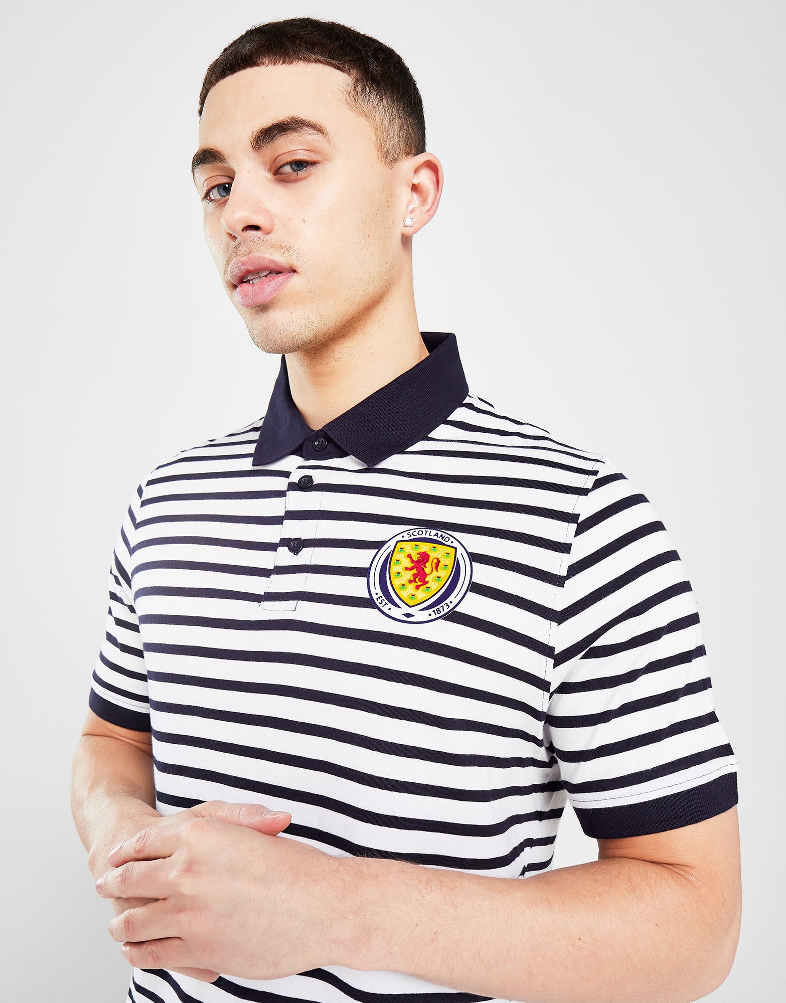 Official Team Scotland Stripe Polo - White - The World Football Store