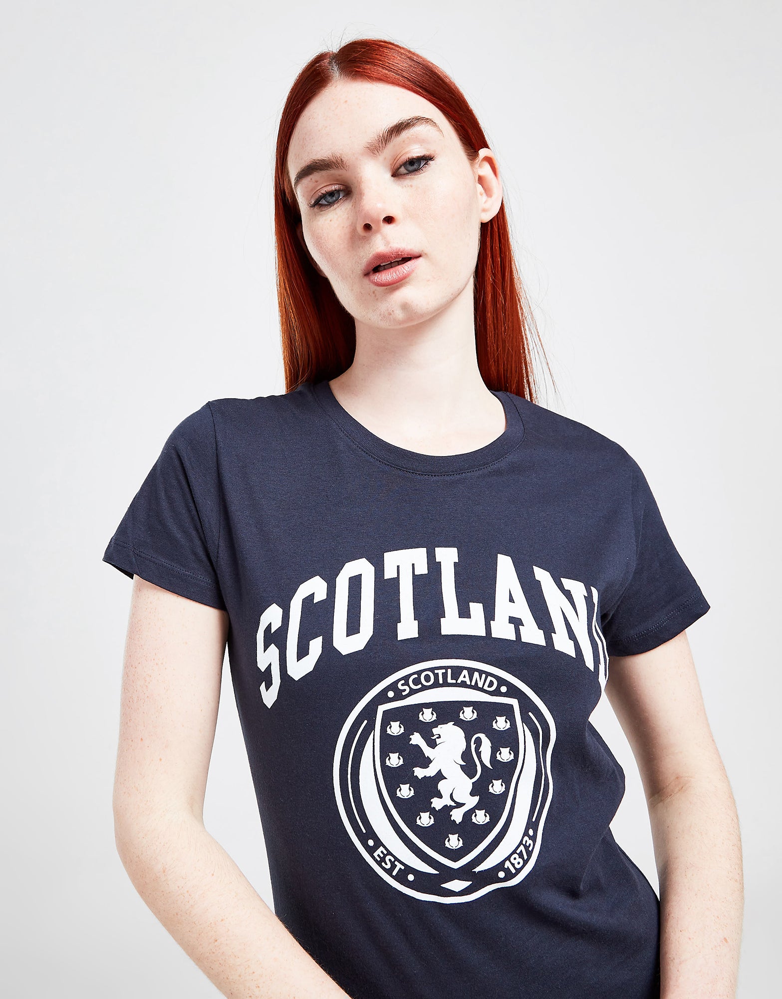 Official Team Scotland Womens Flag and Badge T-Shirt - Navy - The World Football Store