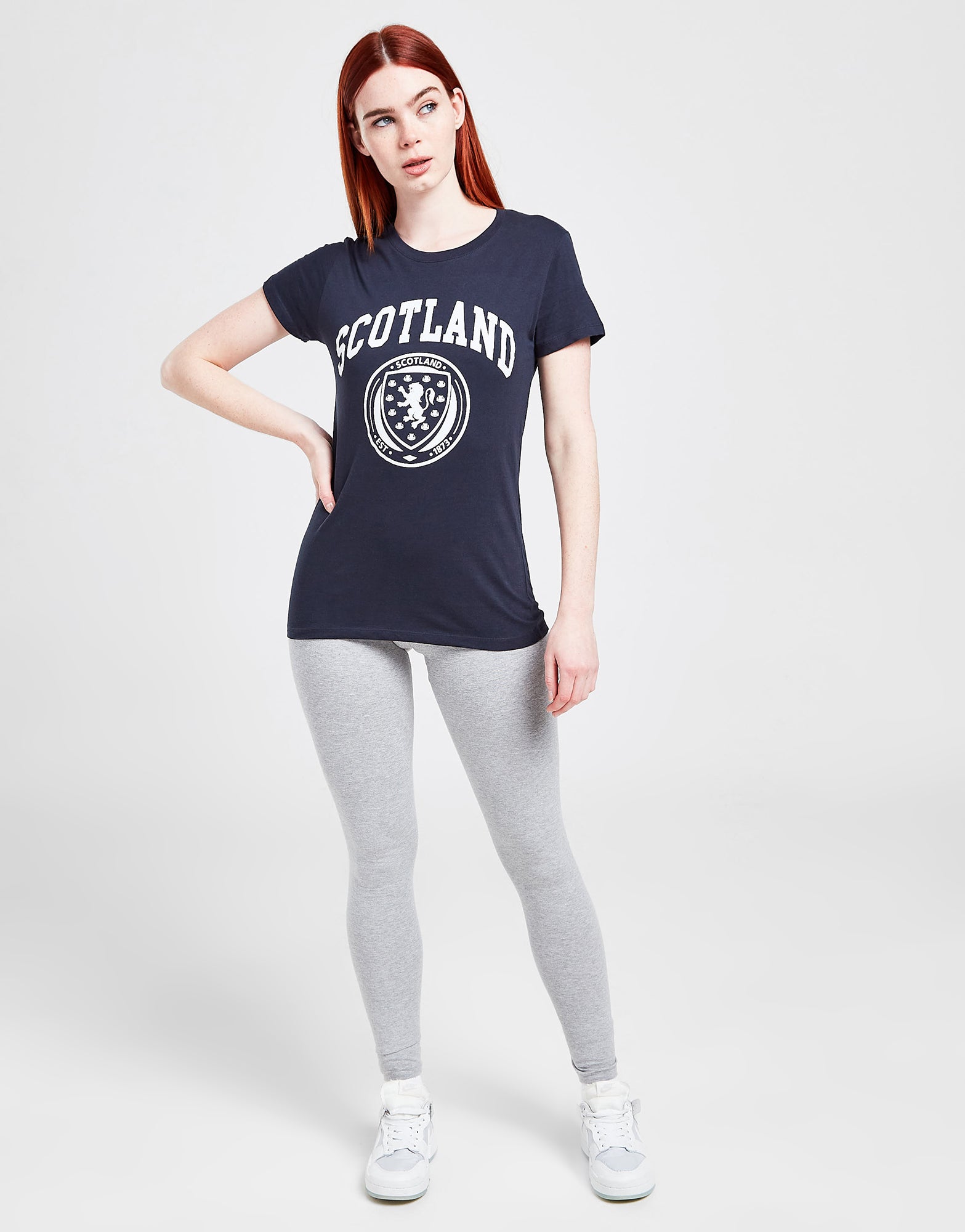 Official Team Scotland Womens Flag and Badge T-Shirt - Navy - The World Football Store