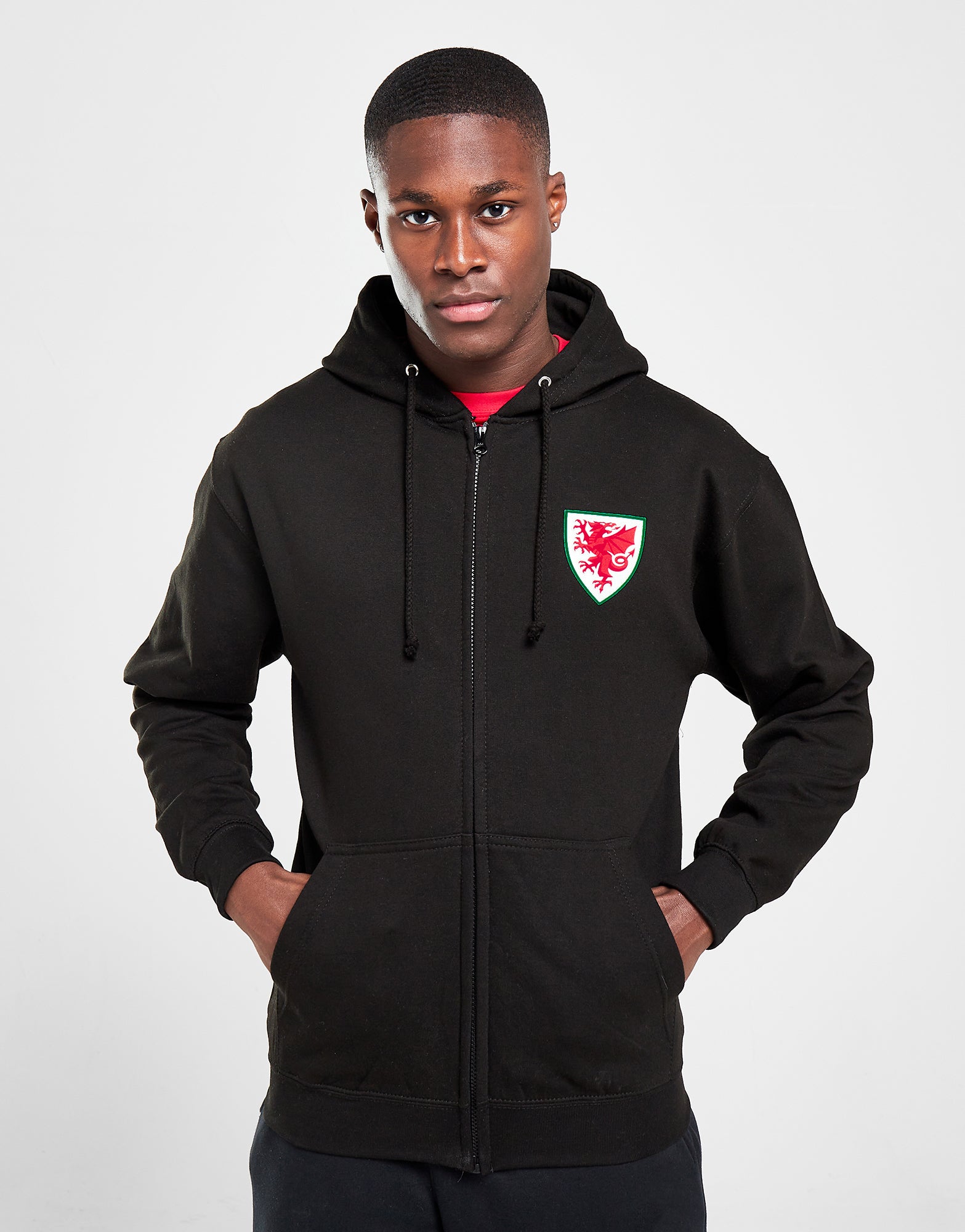 Official Team Wales Full Zip Hoodie - Black - The World Football Store