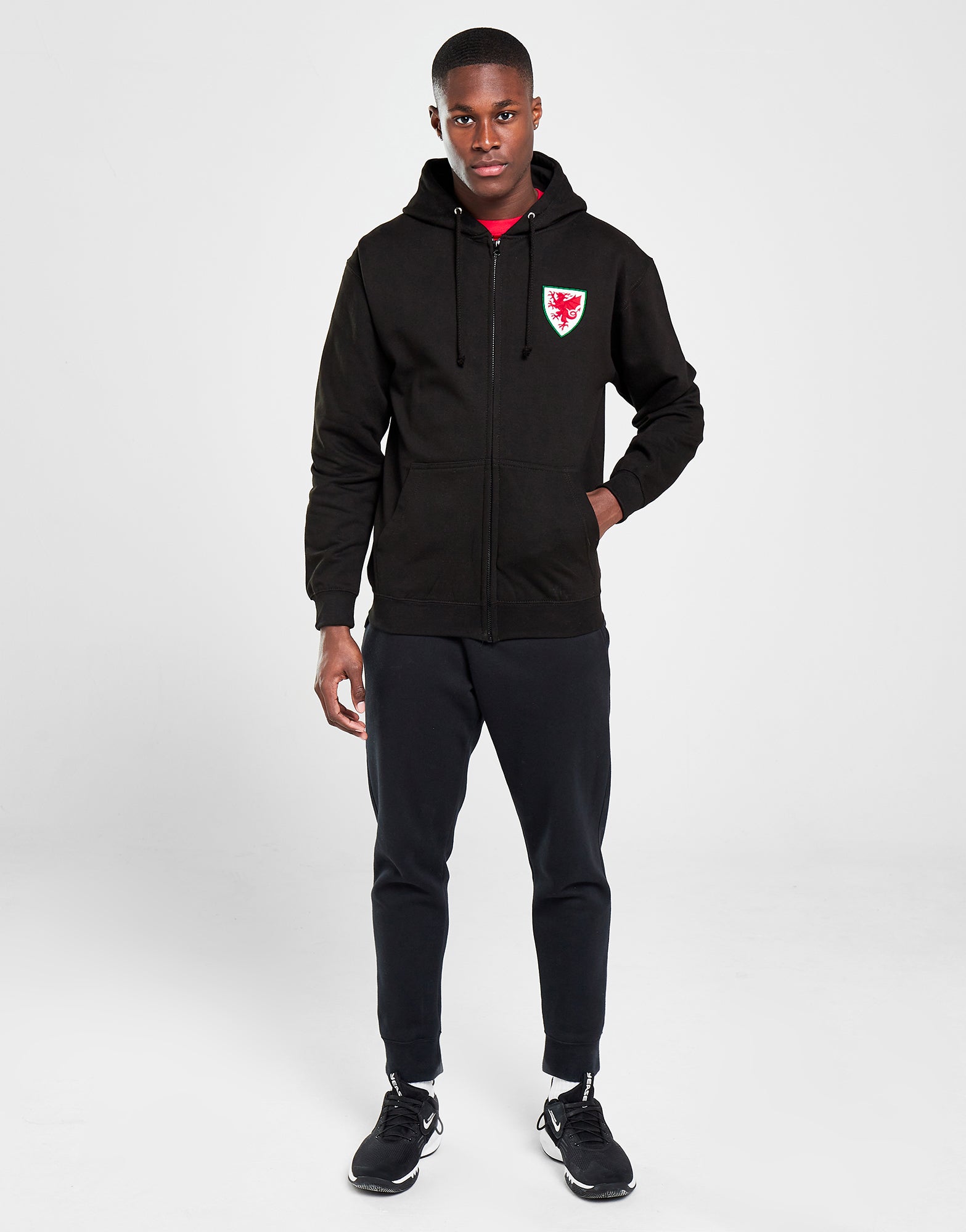 Official Team Wales Full Zip Hoodie - Black - The World Football Store