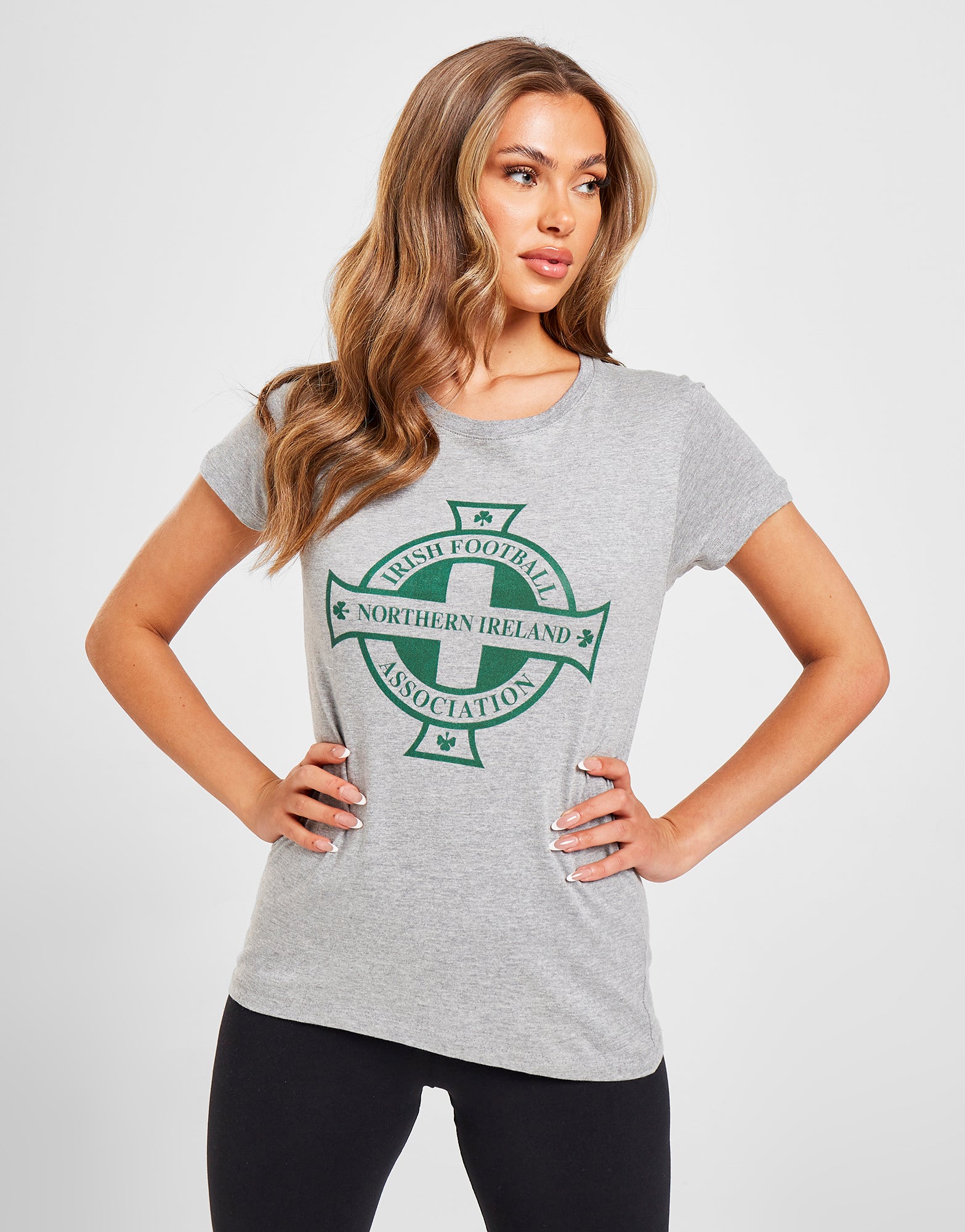 Official Northern Ireland Crest T-Shirt Womens - Grey Marl - The World Football Store