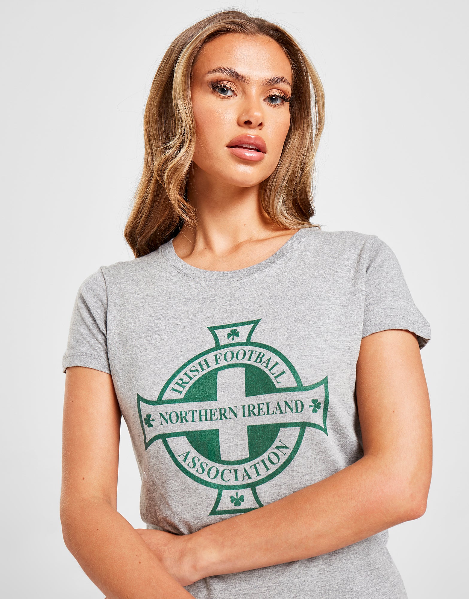 Official Northern Ireland Crest T-Shirt Womens - Grey Marl - The World Football Store