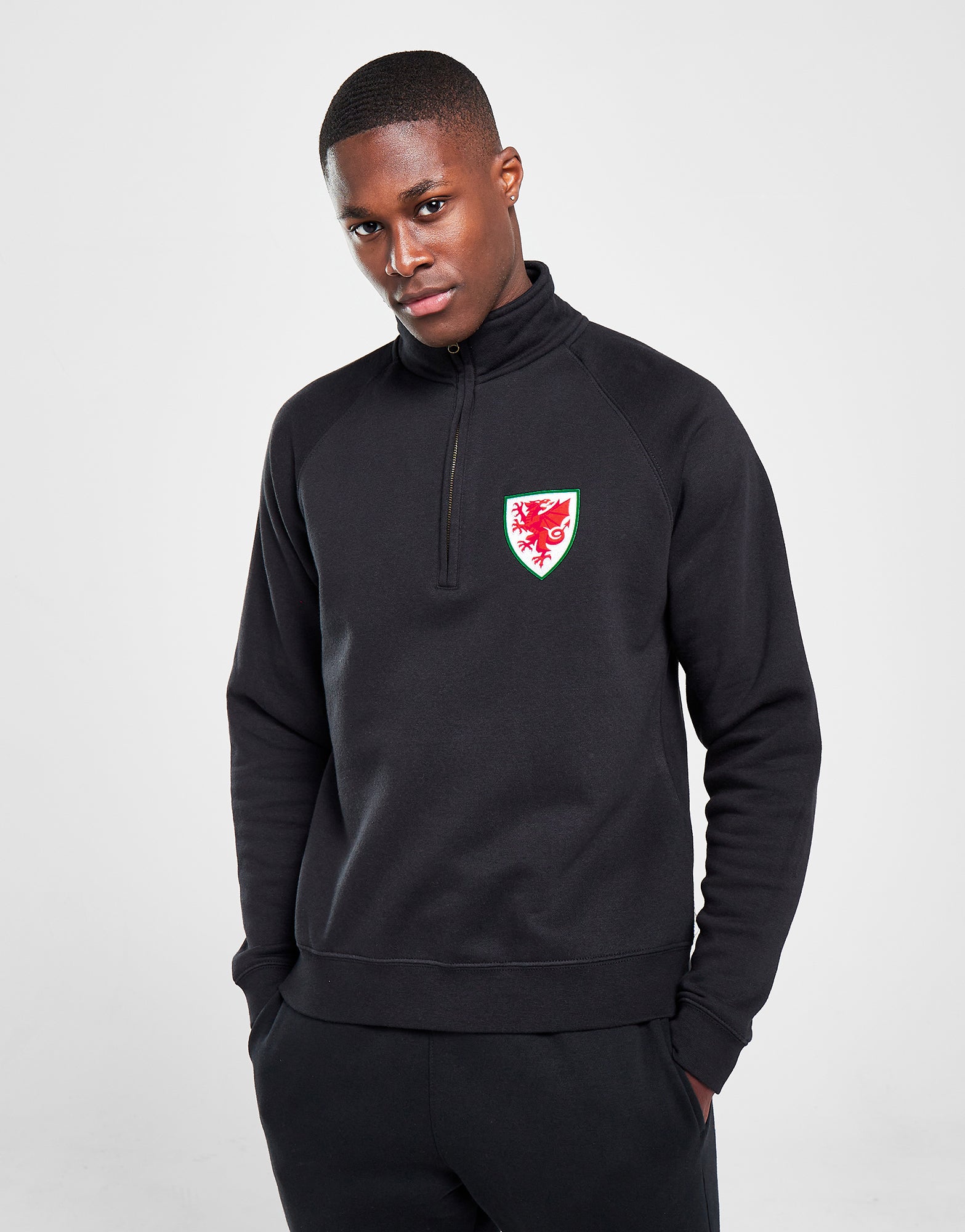 Official Team Wales 1/4 Zip Sweat - Black - The World Football Store