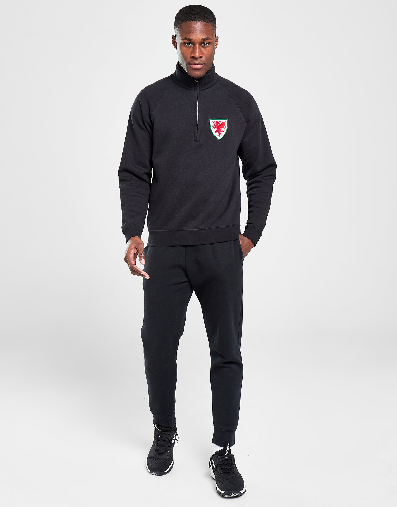 Official Team Wales 1/4 Zip Sweat - Black - The World Football Store